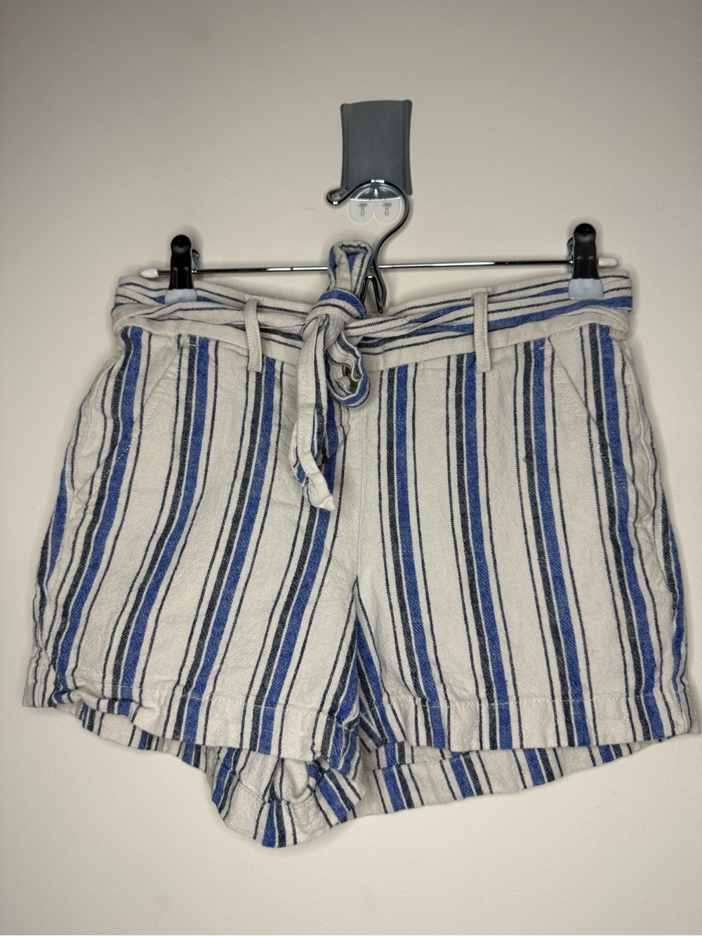 J. CREW FACTORY Linen Cotton Blend Railroad Stripe Preppy Tie Waist Summer Short
